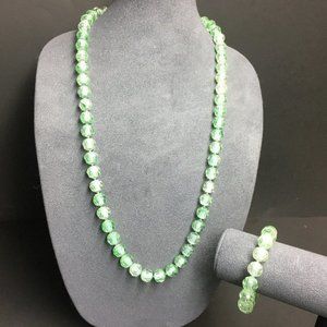 VTG Pop Bead Necklace Bracelet Green Faceted Translucent Adjustable Retro